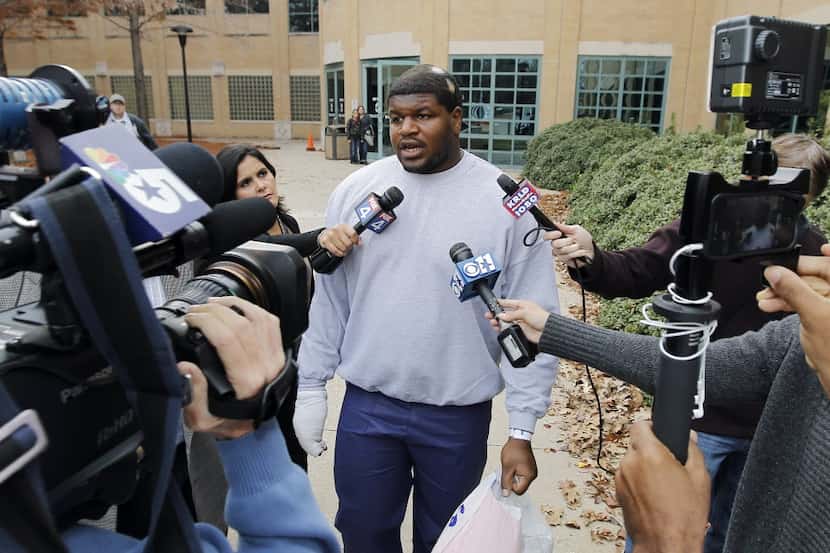 Dallas Cowboys nose tackle Joshua Brent is released from the Irving City Jail after posting...