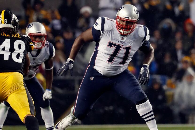 New England Patriots offensive tackle Cameron Fleming during an NFL football game against...