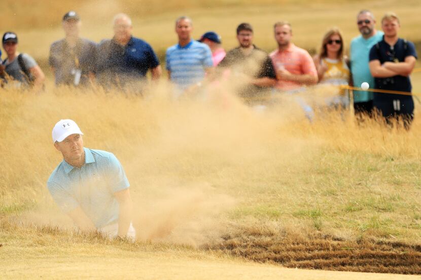 CARNOUSTIE, SCOTLAND - JULY 19:  Jordan Spieth of the United States hits his third shot from...