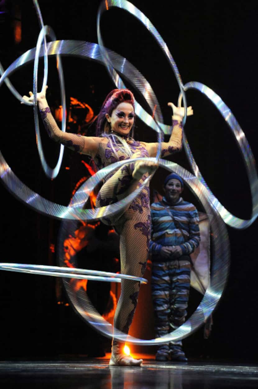 A hoops manipulation performance on the opening night of Cirque du Soleil's "Kooza" on...