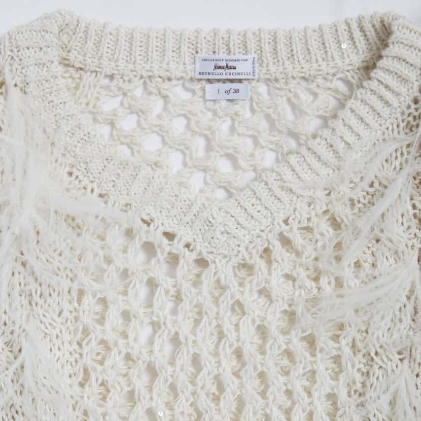 Feather trim jute cotton, opera-knit, cap sleeve sweater for $5,900 is one of 50 pieces in...