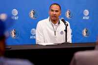 Dallas Mavericks general manager Nico Harrison speaks during a news conference after the...