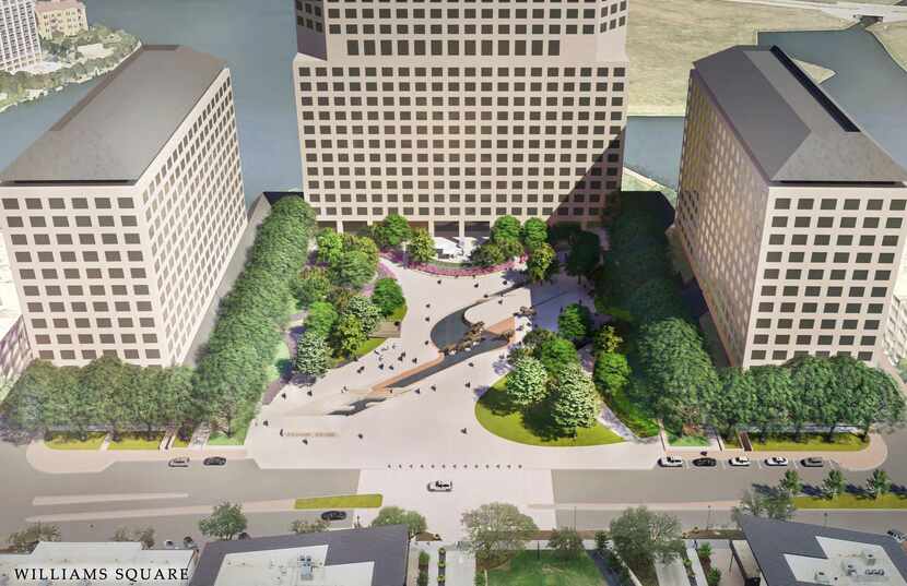 A proposed makeover of the Williams Square plaza would add more trees, grass, plantings and...