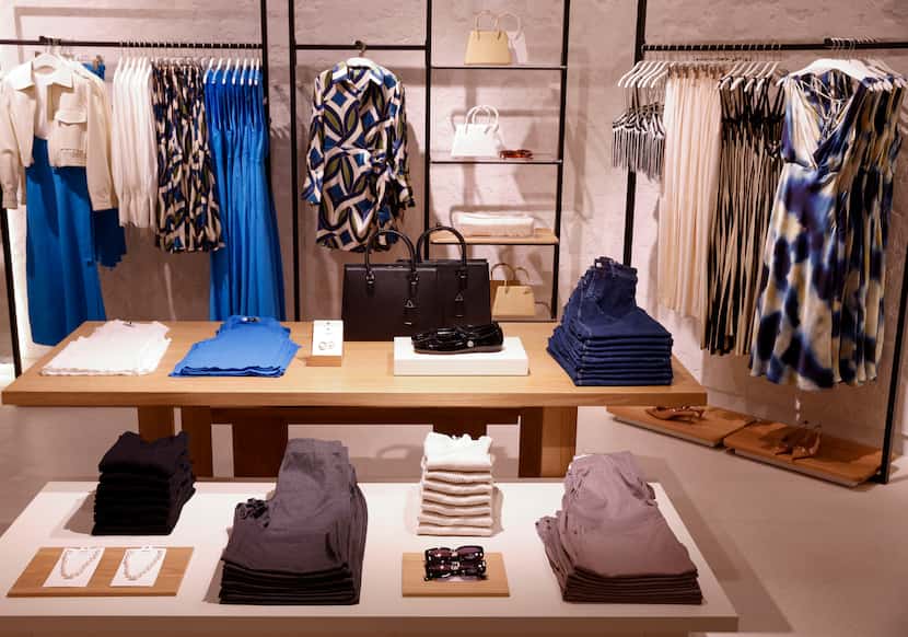 Women's clothing and accessories are displayed in the new Mango at Galleria Dallas. 