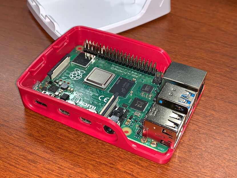 The Raspberry Pi 4 with the case