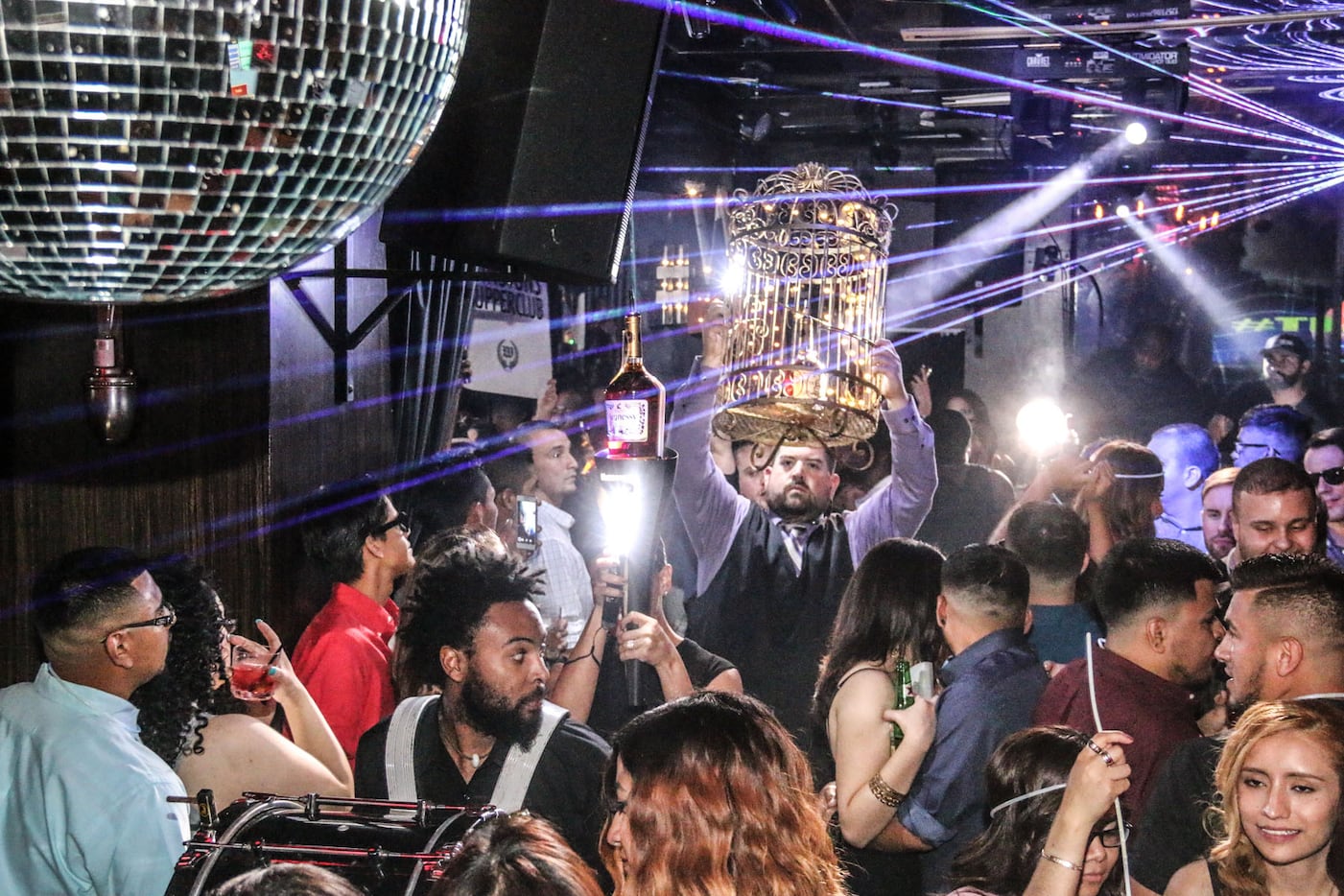 A bottle-service parade during the Play-N-Skillz Futureland party at Winstons Supperclub on...