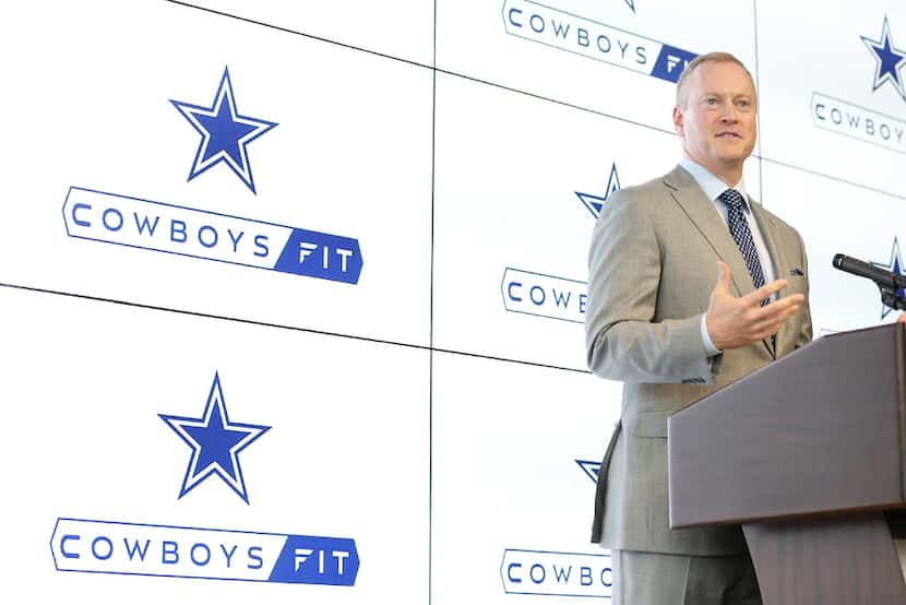 Dallas Cowboys executive vice president Jerry Jones Jr. speaks in a press conference during...