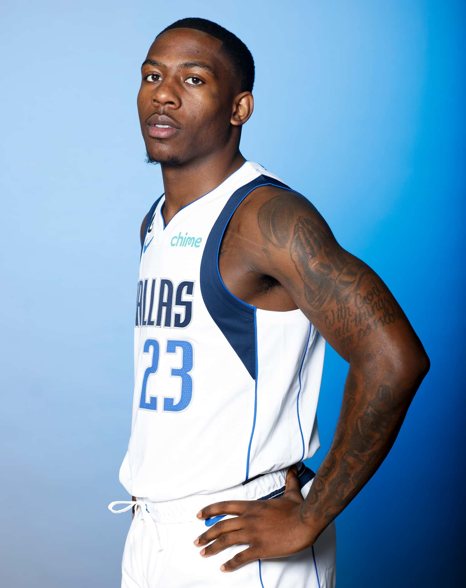 Dallas Mavericks’ McKinley Wright IV is photographed during the media day at American...