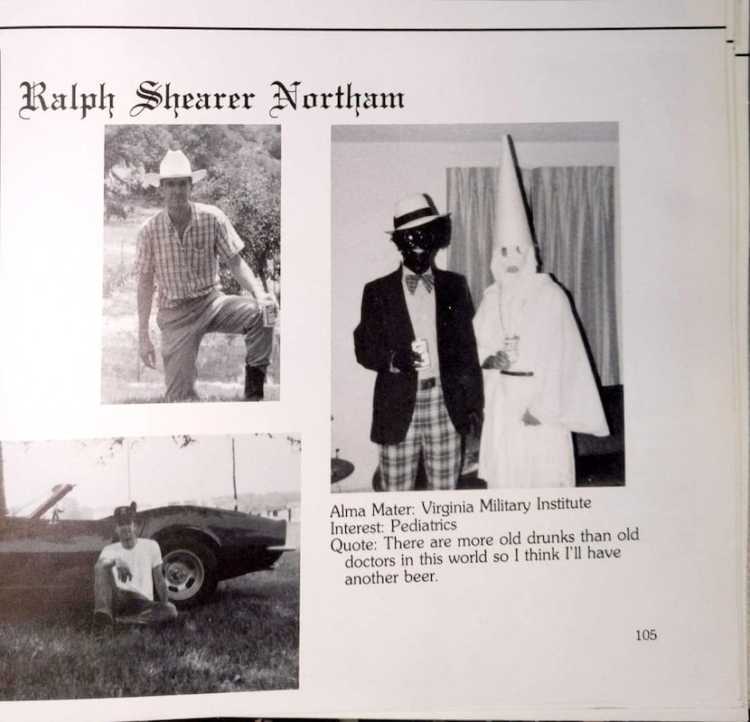 Ralph Northam's page in the 1984 yearbook of Eastern Virginia Medical School in which two...