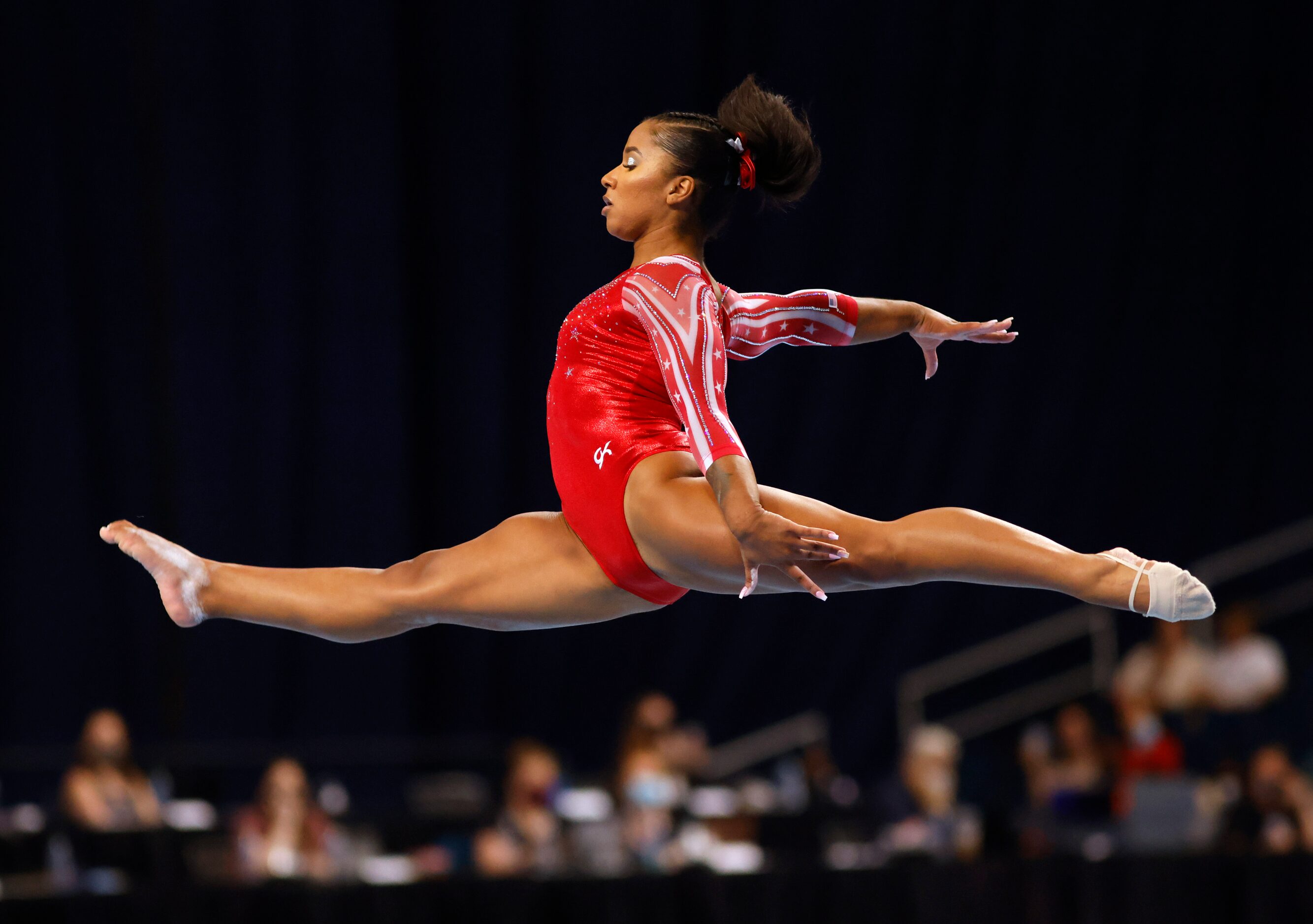 Jordan Chiles during her floor routine during day 2 of the women's 2021 U.S. Olympic Trials...