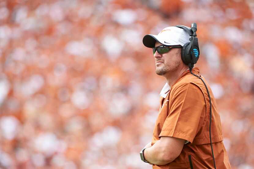 FILE - In this Oct. 6, 2018, file photo, Texas head coach Tom Herman looks on during the...