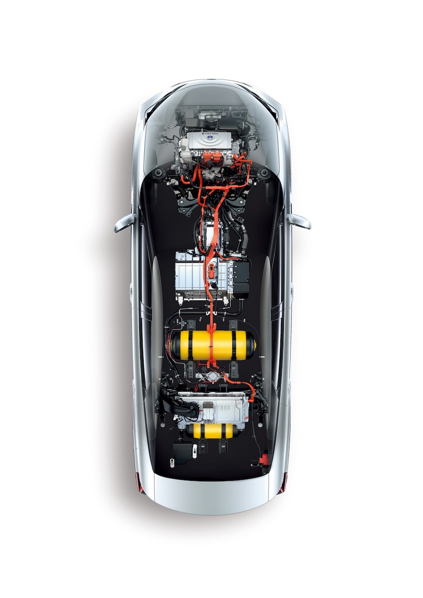 An overhead of the fuel cell system in a Mirai.