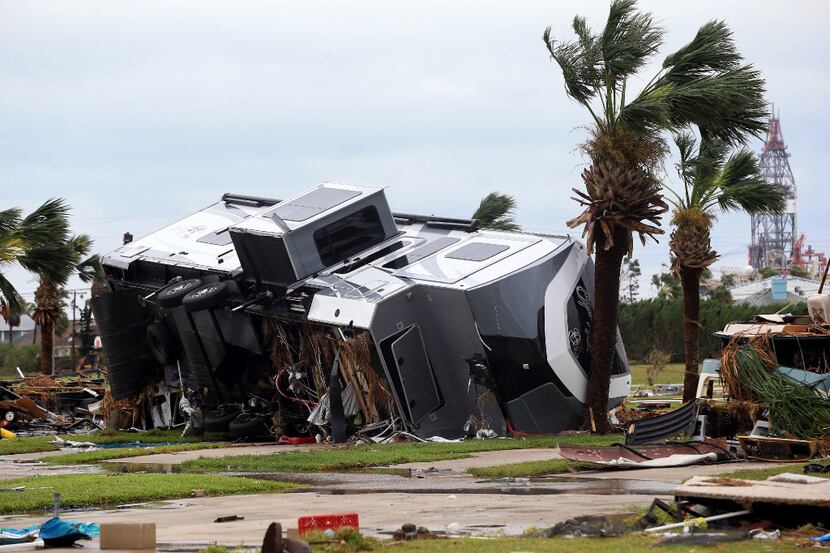 Homes at an RV park in Port Aransas were destroyed as Hurricane Harvey landed in the Coastal...