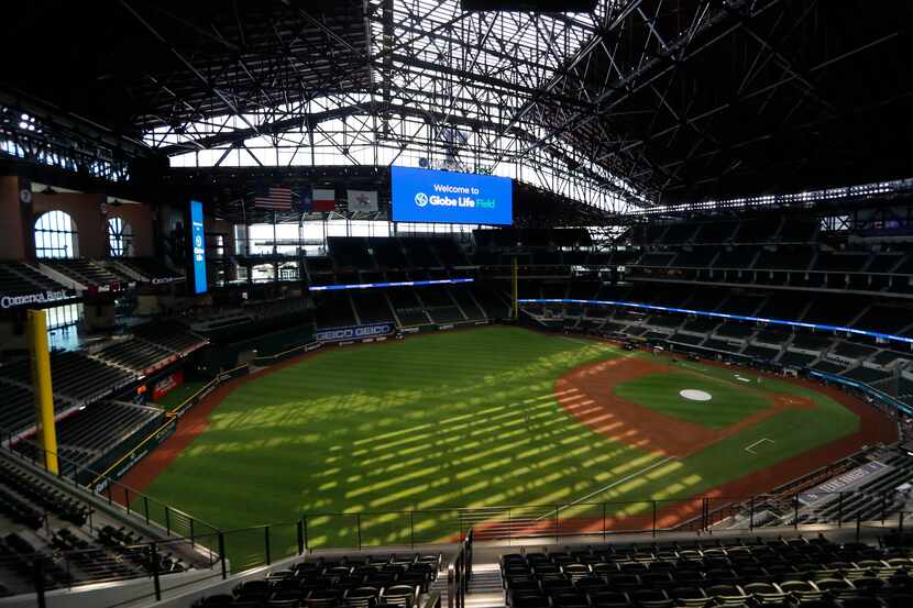 In this photo made Thursday, July 23, 2020, an upper deck view of the new Texas Rangers home...