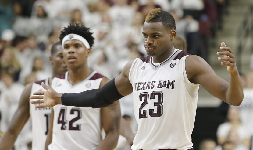 Jan 23, 2016; College Station, TX, USA; Texas A&M Aggies guard Danuel House (23) react...