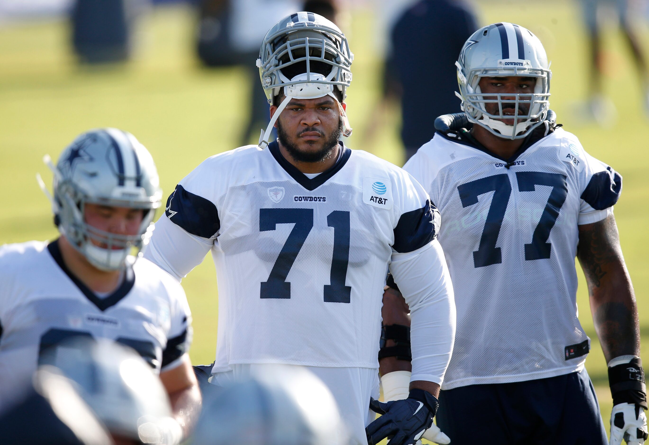 Dallas Cowboys offensive tackle La'el Collins (71) and Dallas Cowboys offensive tackle Tyron...