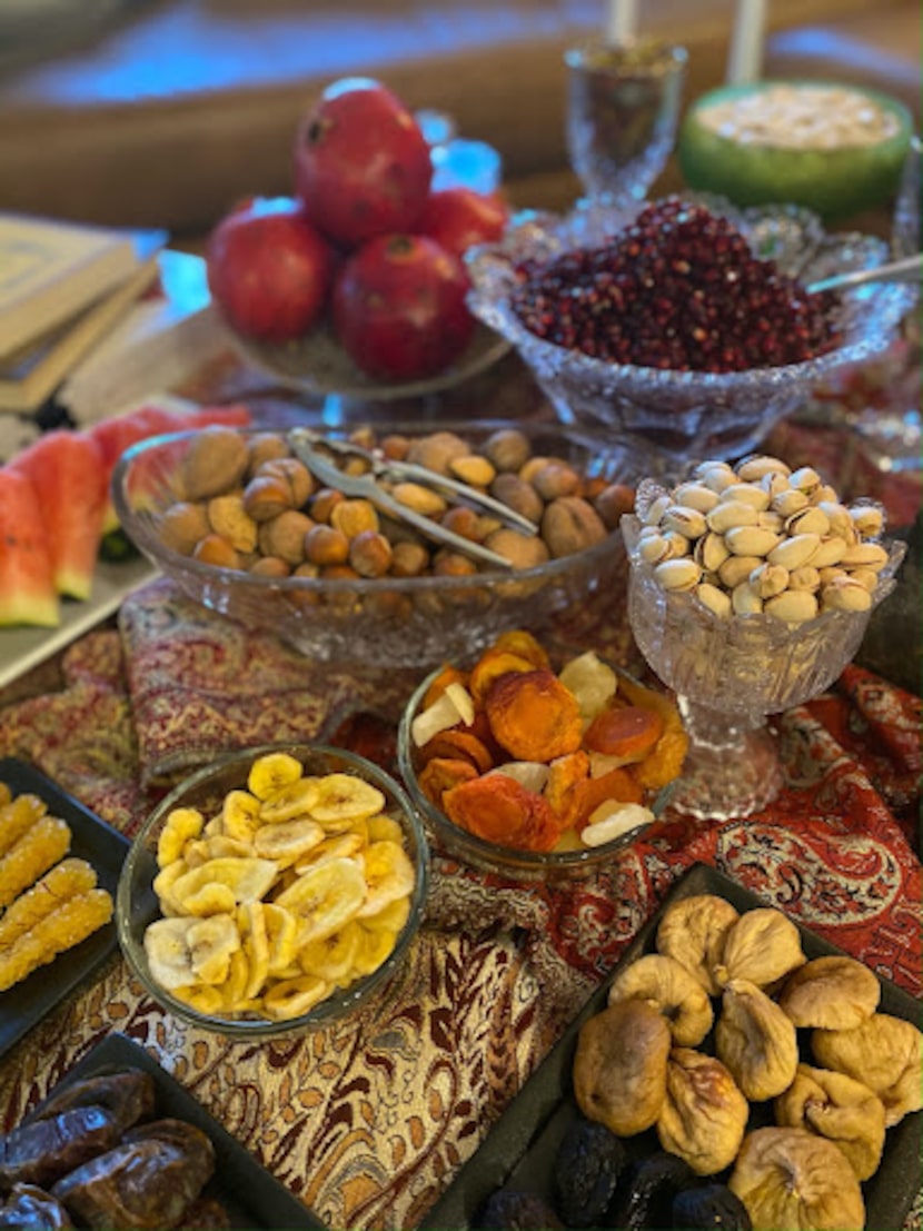 Ajeel (nut mixture) and khoshkbar (dried fruits), are symbolic of prosperity and good fortune.