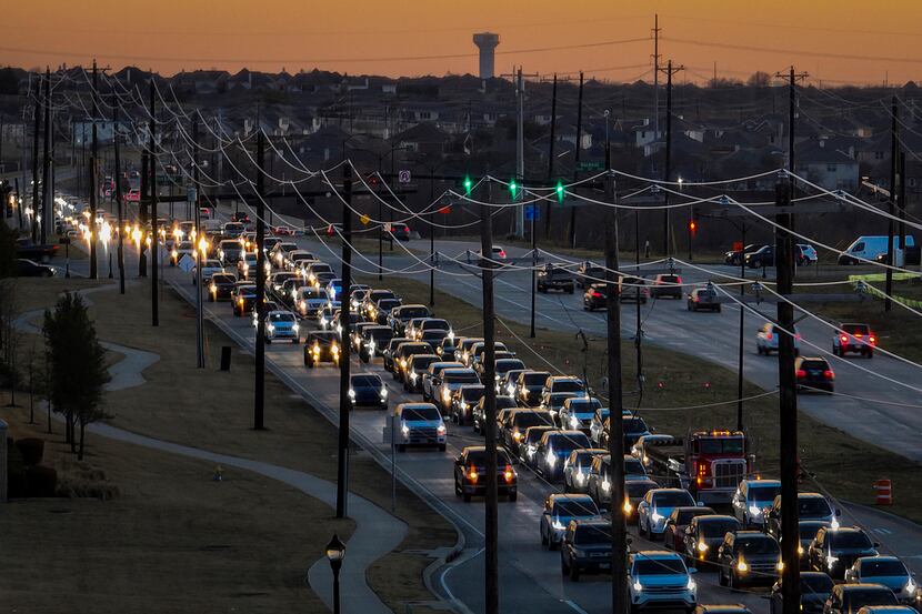Traffic backs up on FM 423 waiting for a stoplight at US Hwy 380 in Frisco on Tuesday, Jan....