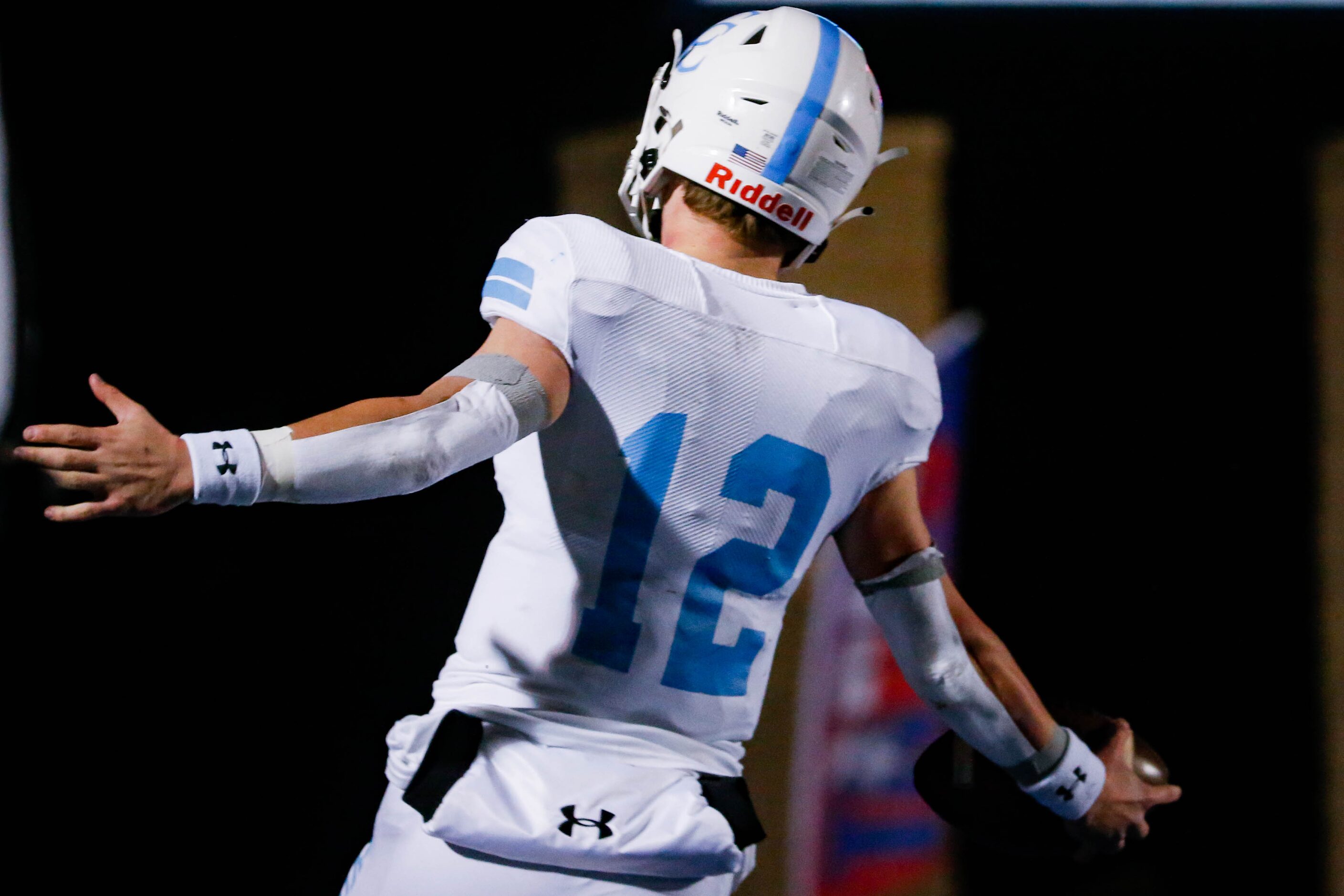 Cypress Christian's quarterback Maxwell Landrum (12) runs in for a touchdown against...