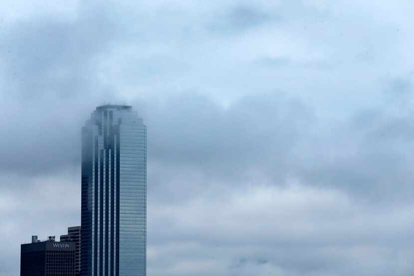Dallas' Bank of America Plaza in the clouds.