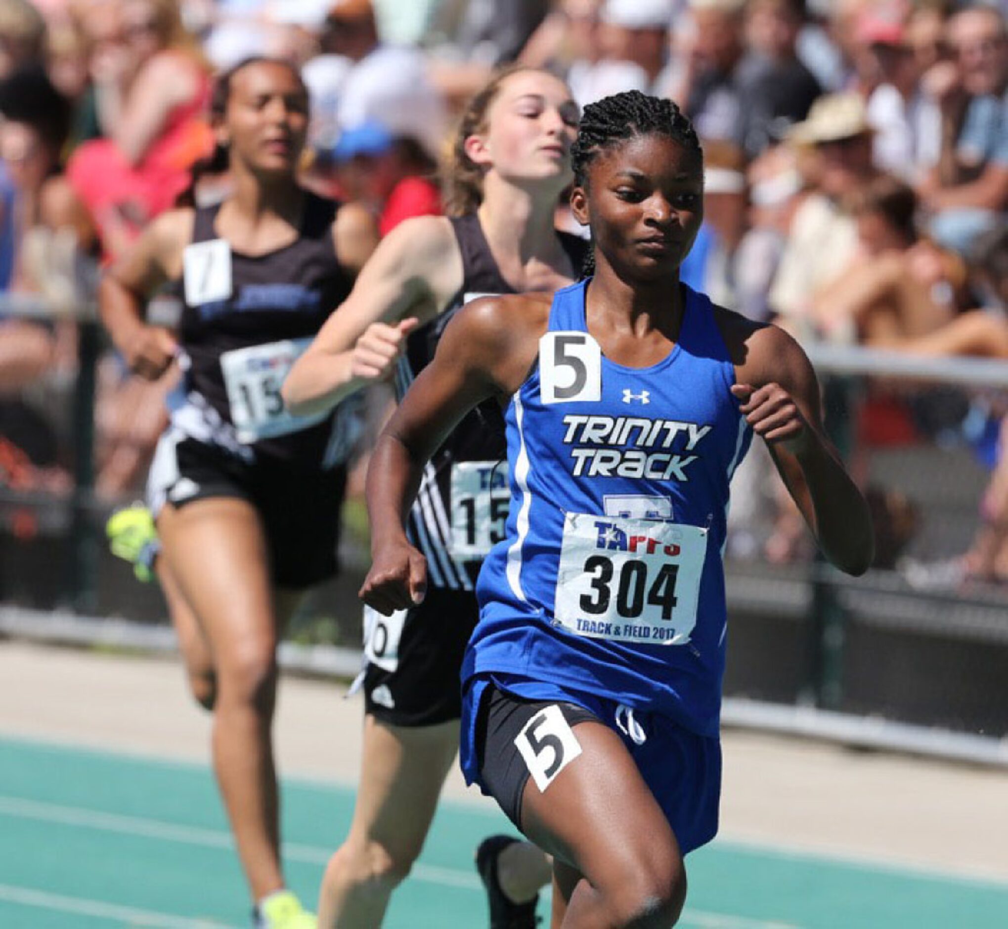 Trinity Christian Chasady Johnson places first in the 5A women 100 meter dash at the TAPPS...