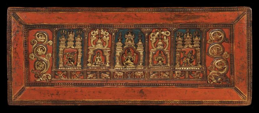 
A Tibetan book cover in an exhibit at the Crow Collection of Asian Art in Dallas.
