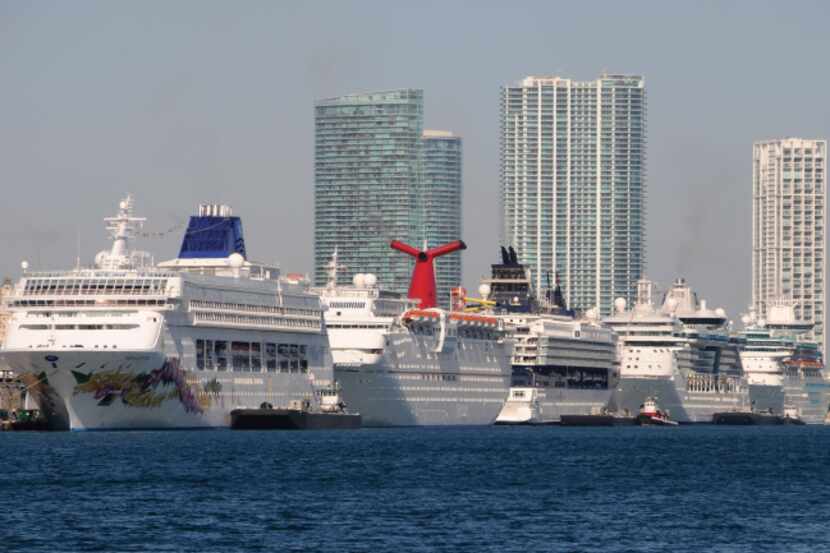 Five cruise ships are lined up at the Port of Miami in this file photo. More than 31 million...