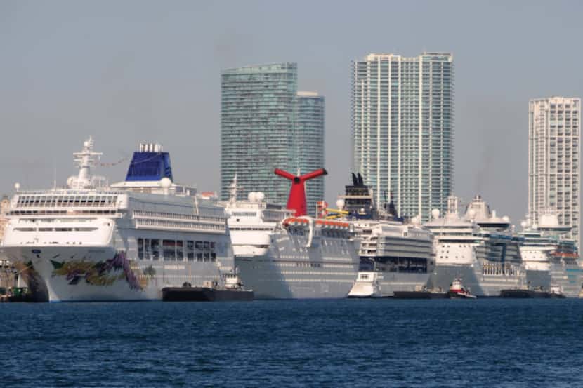 Five cruise ships are lined up at the Port of Miami in this file photo. More than 14 million...