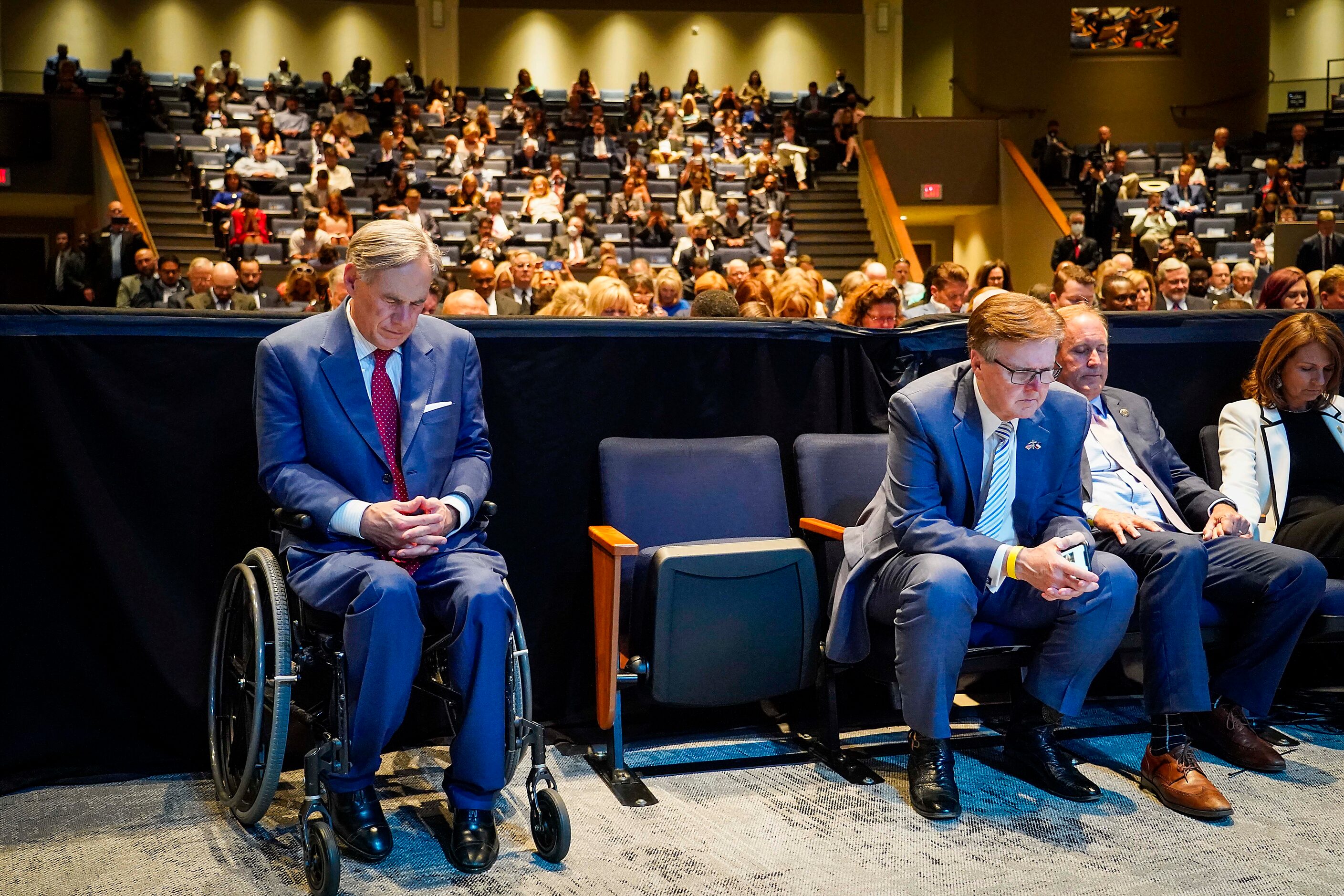 (from left) Texas Gov. Greg Abbott , Lt. Gov. Dan Patrick, and Attorney General Ken Paxton...