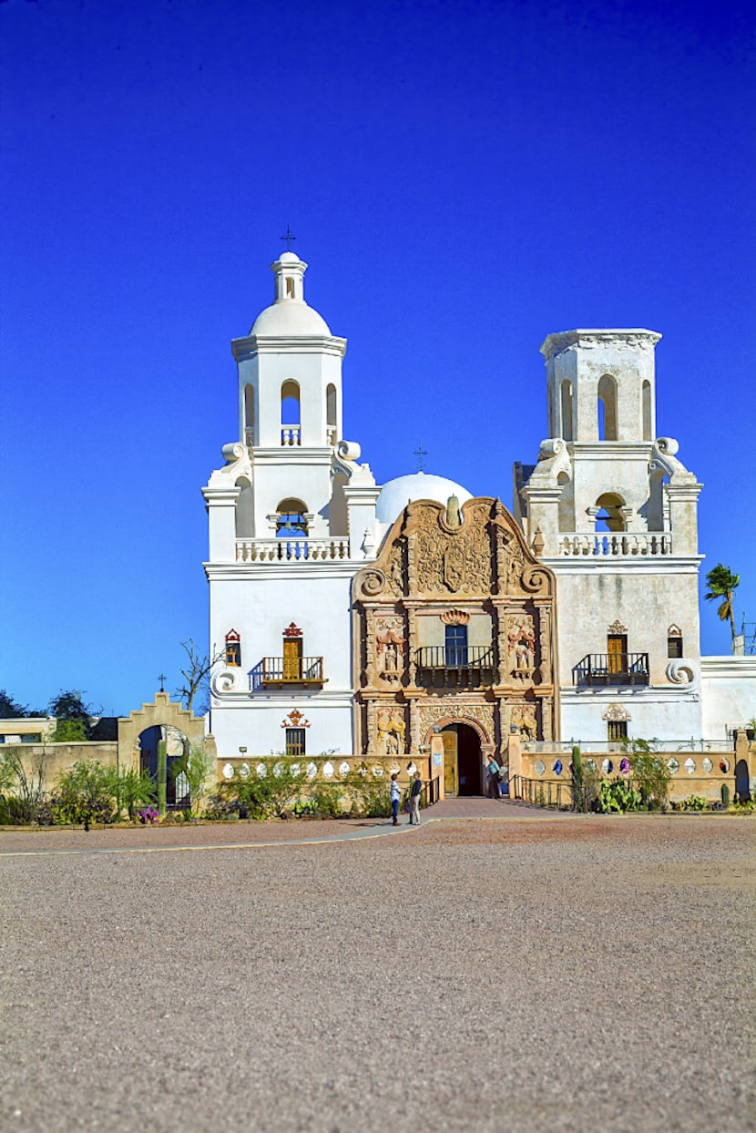 Mission San Xavier del Bac, called  the white dove of the desert,  outside Tucson.