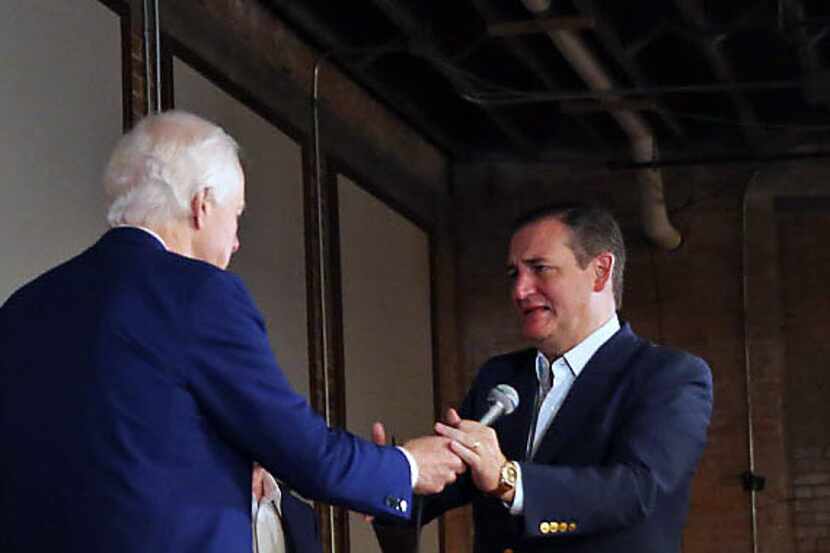 Texas Sen. Ted Cruz takes the mic following an introduction by fellow Sen. John Cornyn at an...