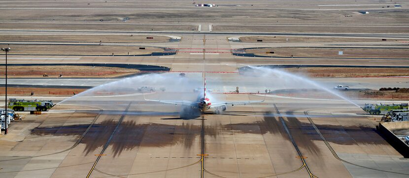 An American Airlines jet carrying 14 teenage amputee patients from Scottish Rite Hospital on...