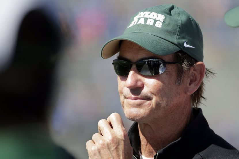 FILE - In this Oct. 10, 2015, file photo, Baylor head coach Art Briles watches during the...