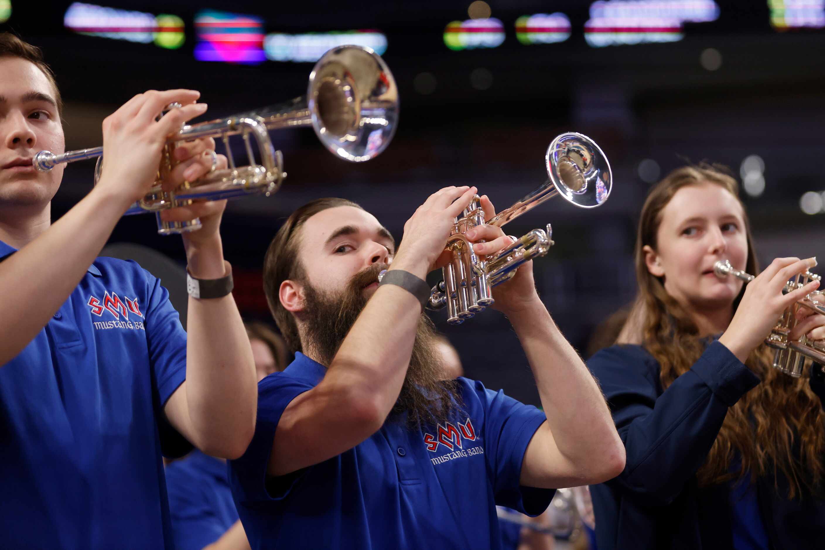 The SMU band performs as they played  Memphis during the second half of the AAC men’s...