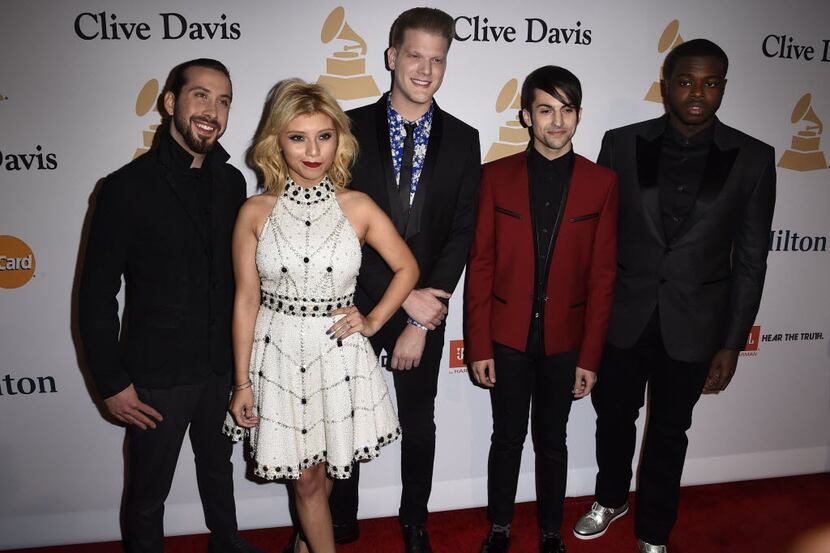 The members of Pentatonix arrive at a pre-Grammys party. 