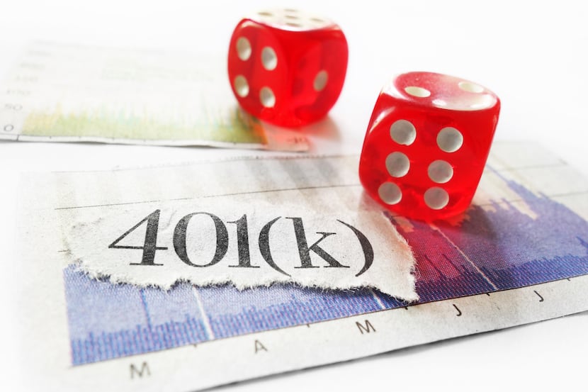 Newspaper 401k headline with dice and stock market charts