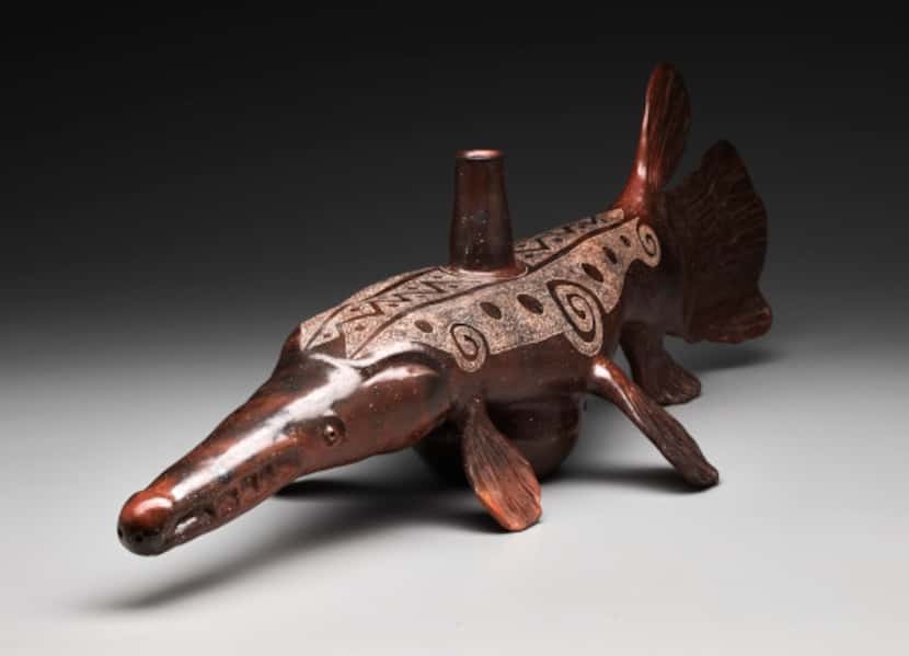 "Batah Kuhuh: Alligator Gar Fish Effigy Bottle," a contemporary Native American piece by...