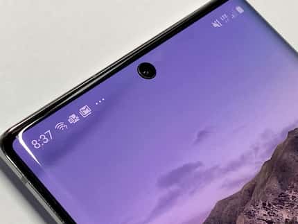 The front camera on the Note 10+ sits top center.
