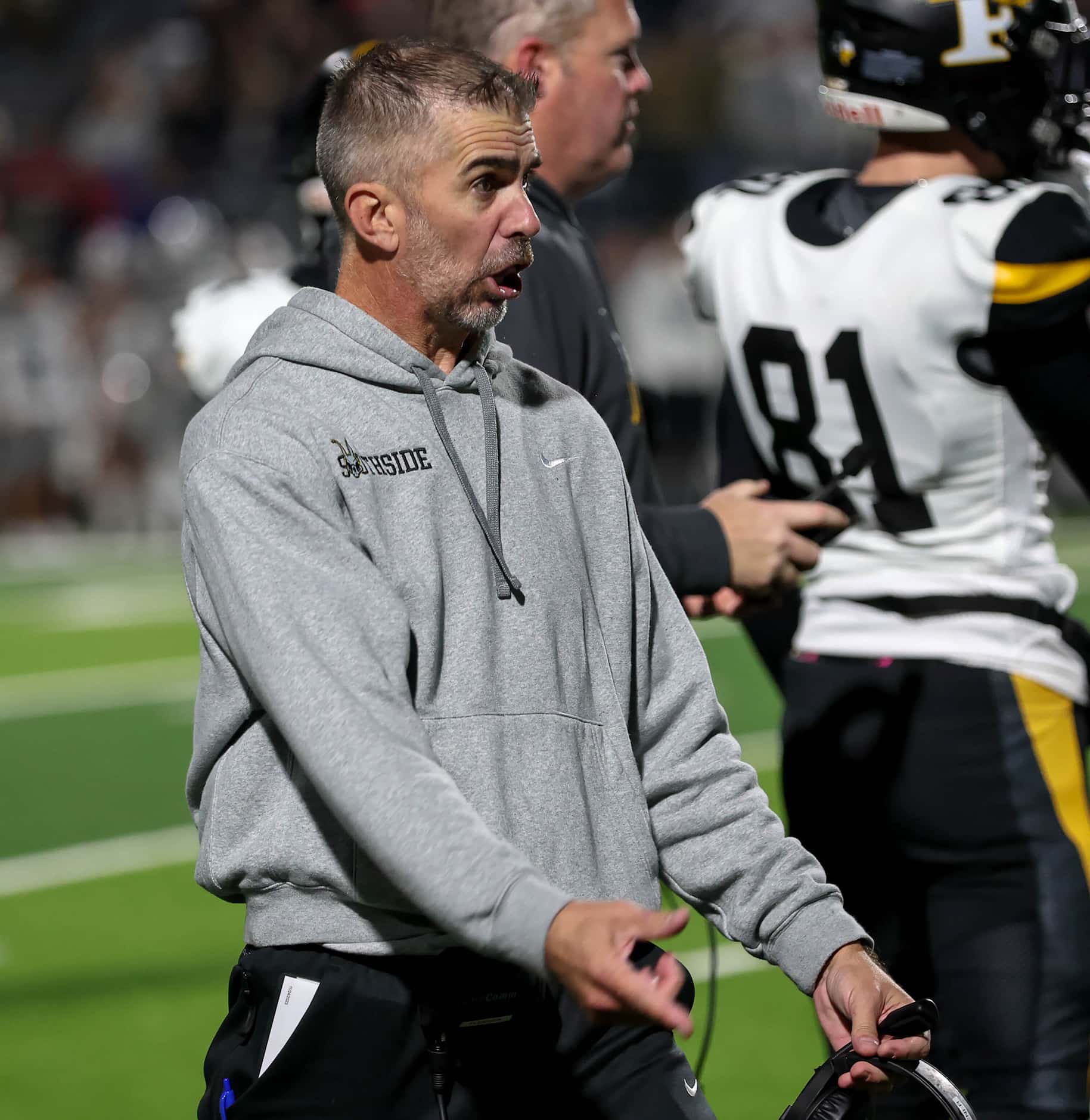 Forney head coach Jeff Fleener is very unhappy about a call not made during the game against...