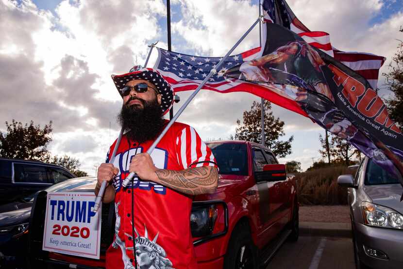 John Varela from Van Zandt County flies his flags in support of President Donald Trump...