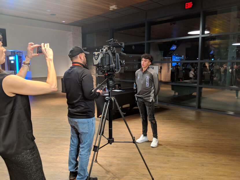 FC Dallas Academy striker Johan Gomez does a media interview.  Gomez signed to play soccer...