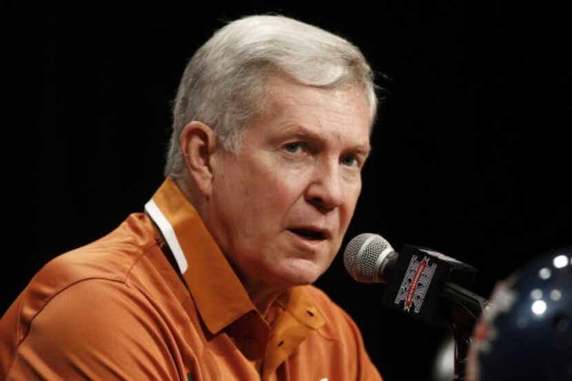 Texas football coach Mack Brown addresses the media during the NCAA college Big 12...