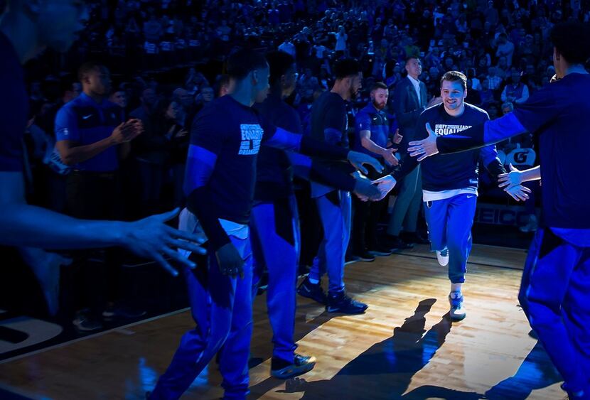 Dallas Mavericks forward Luka Doncic takes the court for an NBA basketball game against the...