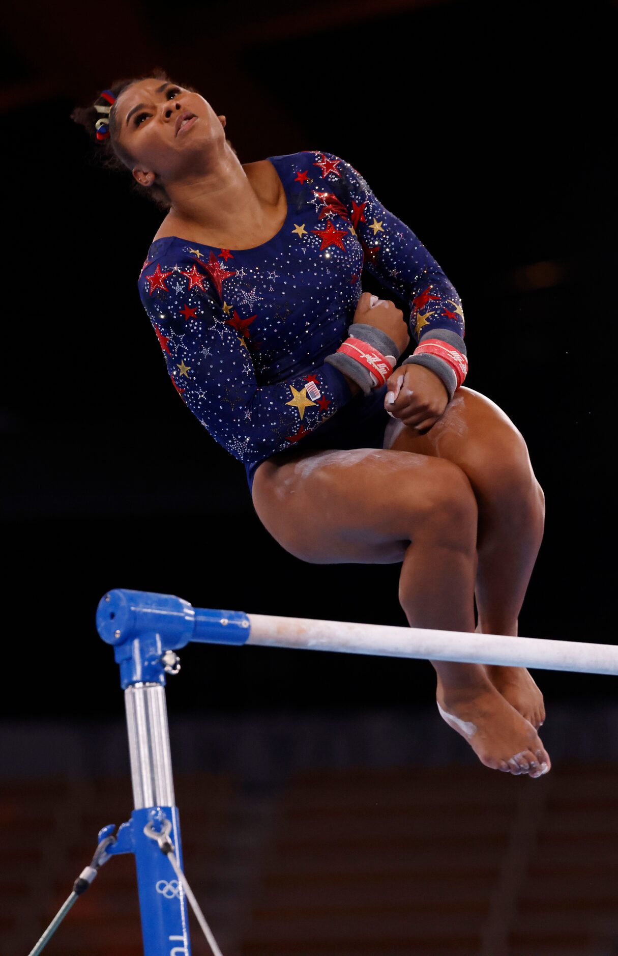 USA’s Jordan Chiles competes on the uneven bars in a women’s gymnastics event during the...