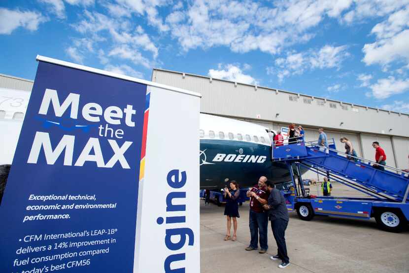 Southwest Airlines employees get a first look at the new Boeing 737 MAX jetliner at Love...