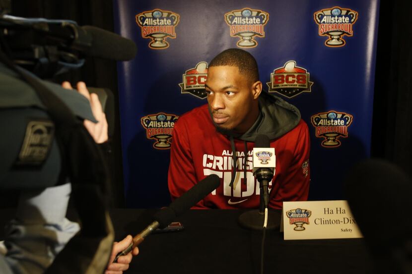 Alabama safety Ha Ha Clinton-Dix speaks to the media during a press conference at the New...