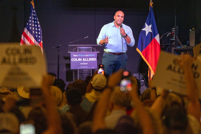 U.S. Senate Democratic candidate Colin Allred speaks during a campaign rally at Tulips FTW,...