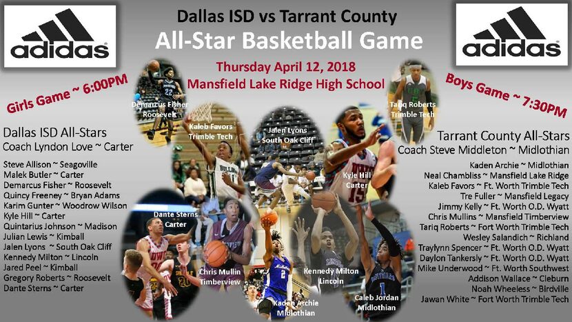 The rosters for the Dallas ISD vs. Tarrant County All-Stars.