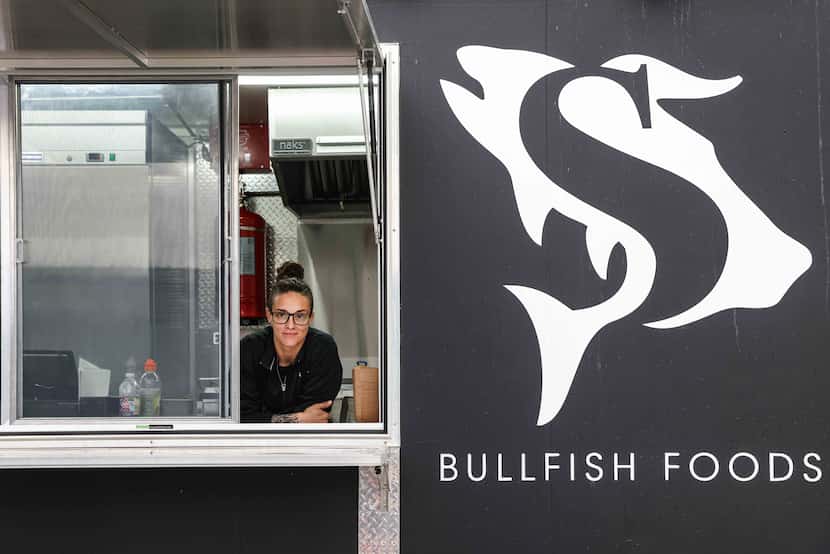 Chef Jordan Savell poses on her food truck Bullfish Foods in Fort Worth on Wednesday, March...