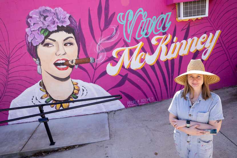 Andrea Holmes, a local mural artist who has painted 20 murals and signs in downtown McKinney...